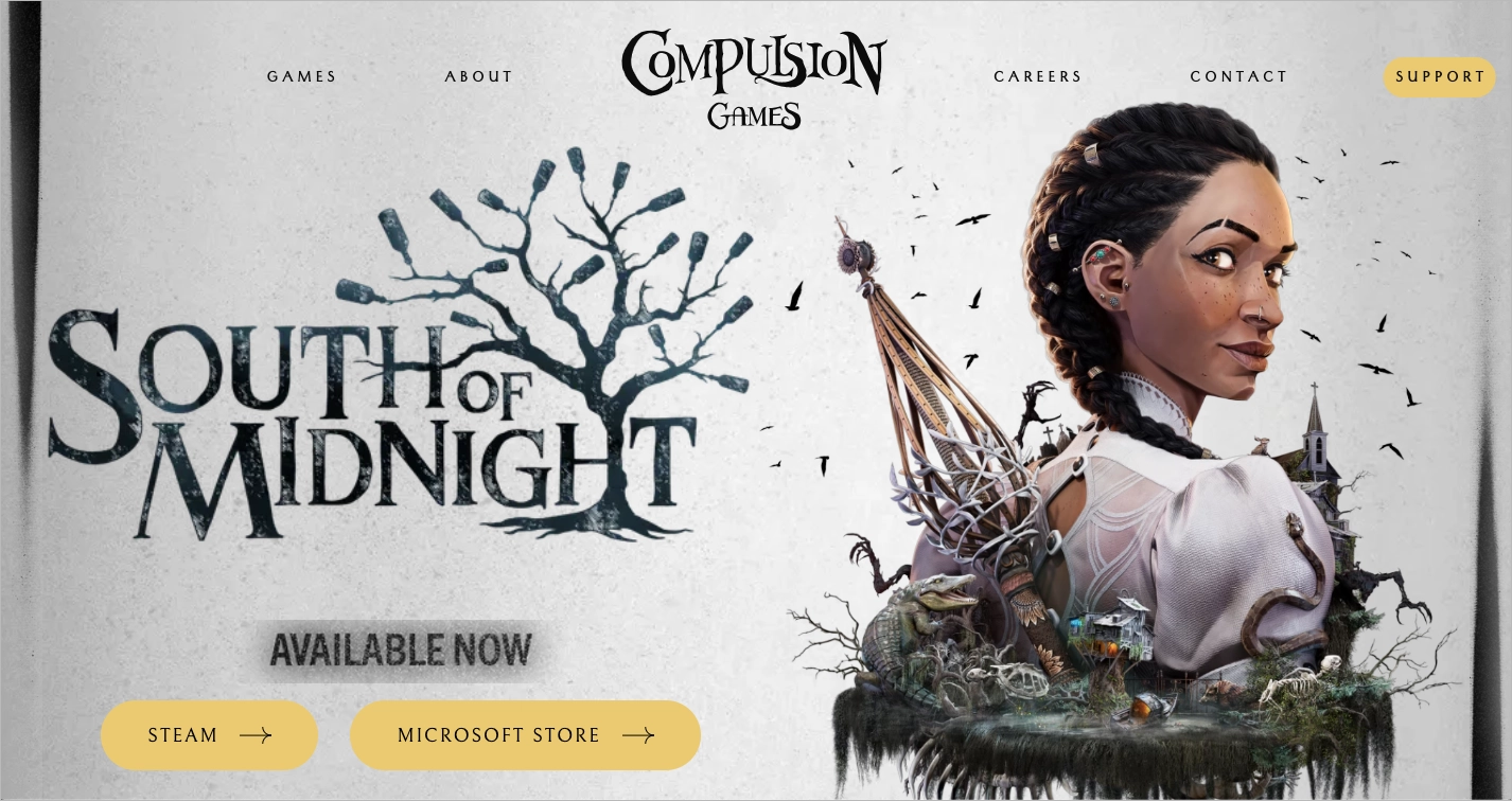 Exemplo de jogo landing page: South of Midnight
