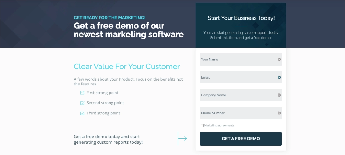 software landing page template