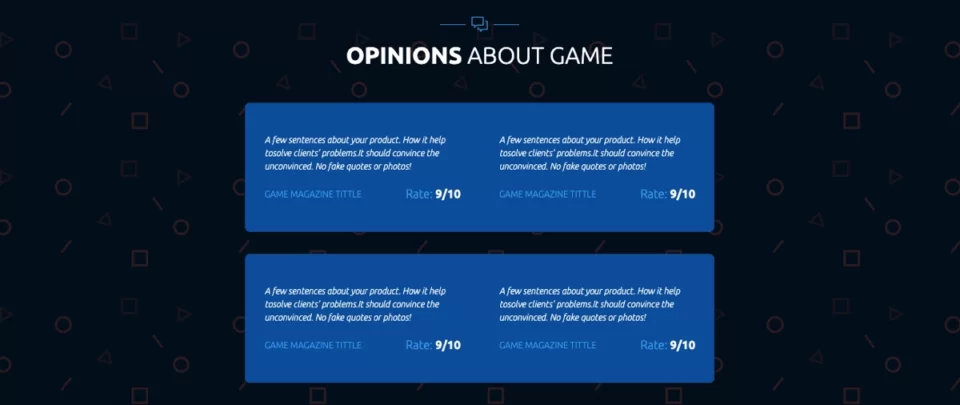 Modelo do jogo landing page