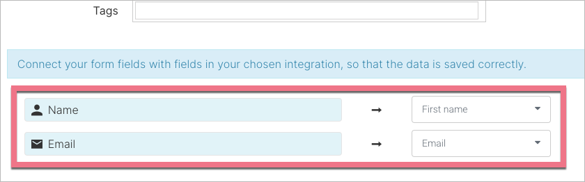 Connect landing page form fields with integration