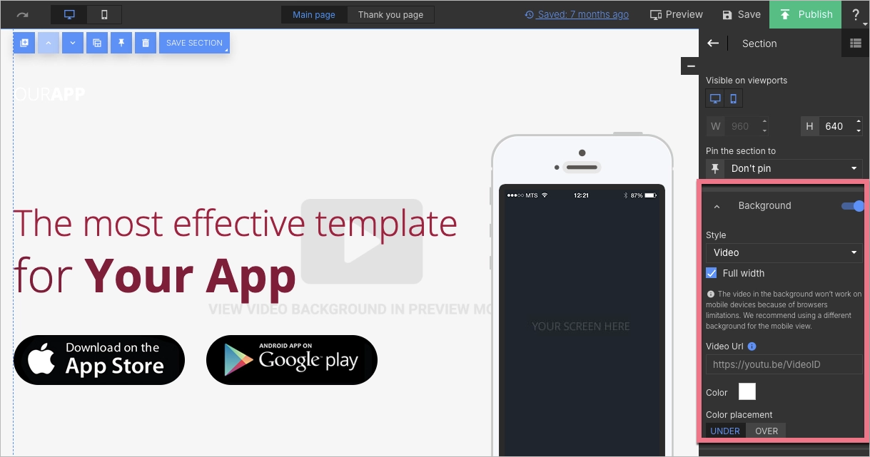 Definição de um plano de fundo de vídeo