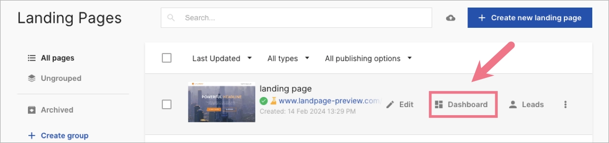 simple tracking landing page
