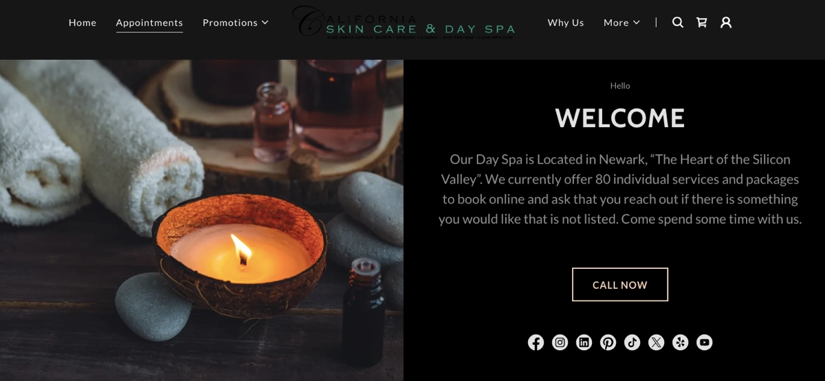 Exemple de page sur le bien-être : California Skin Care & Day Spa
