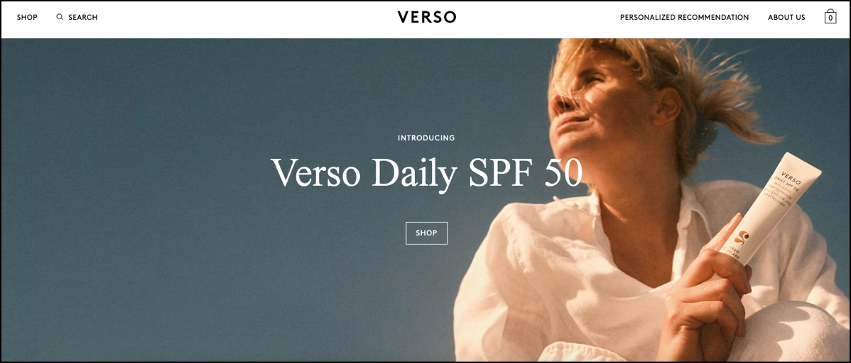 Soins de la peau landing page exemple : Verso
