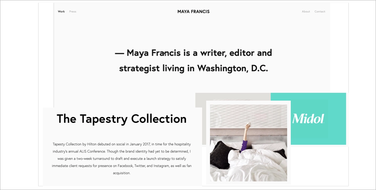 writer's portfolio page