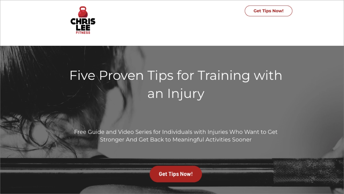high landing page conversion rates - fitness page example