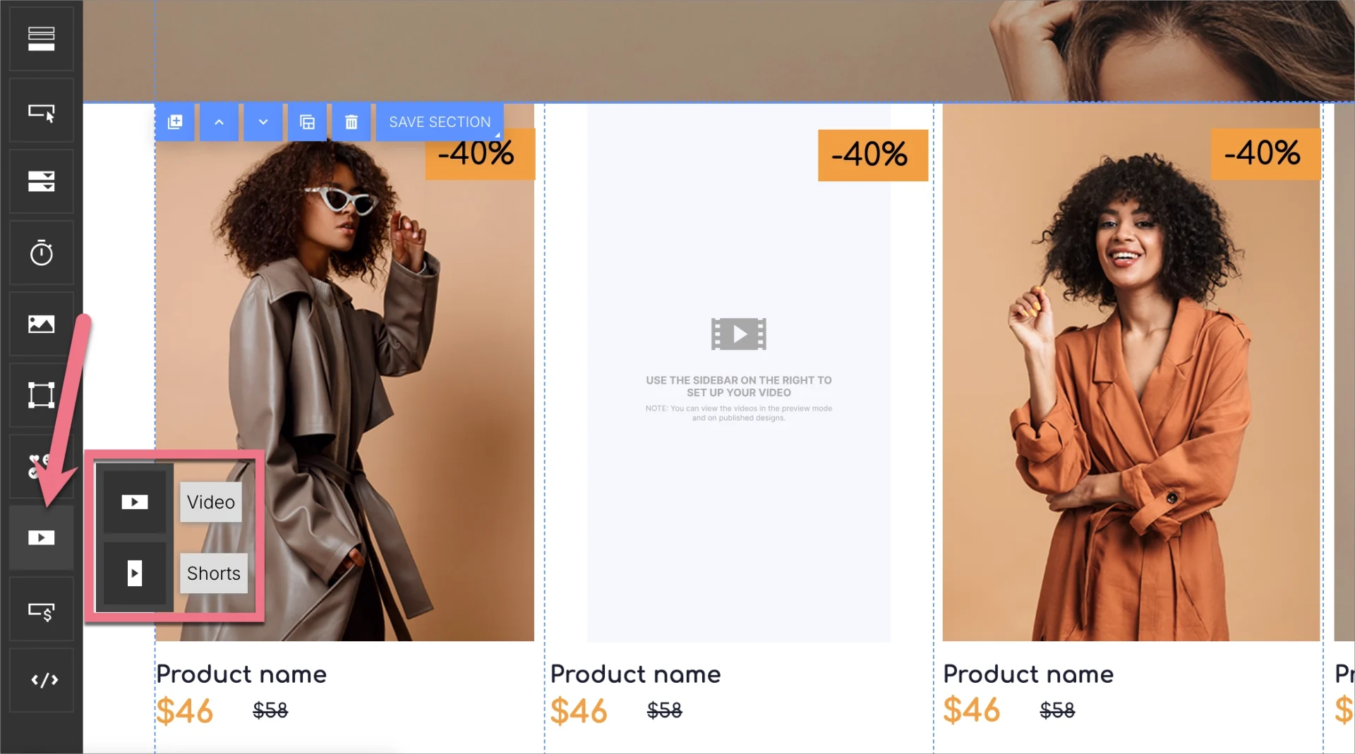 Landingi editor with the Video widget.