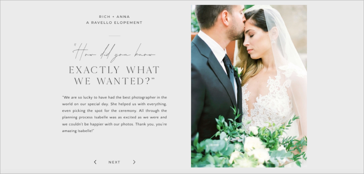 photographer portfolio landing page testimonials