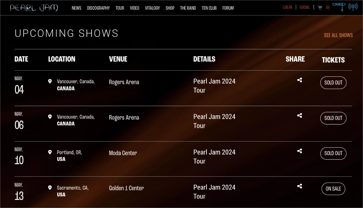 music marketing tour landing page