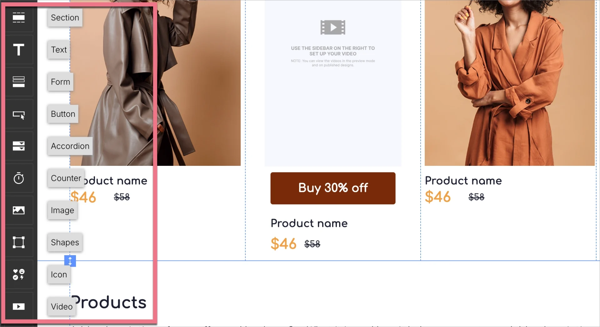 Widgets in landing page craetor.