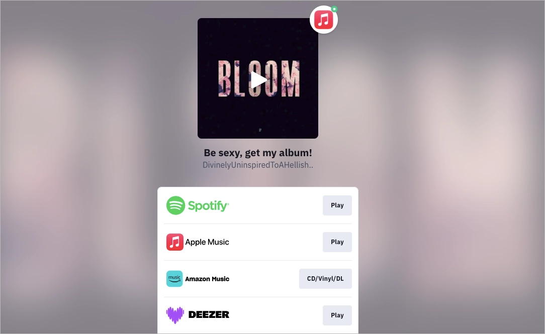 music landing page example