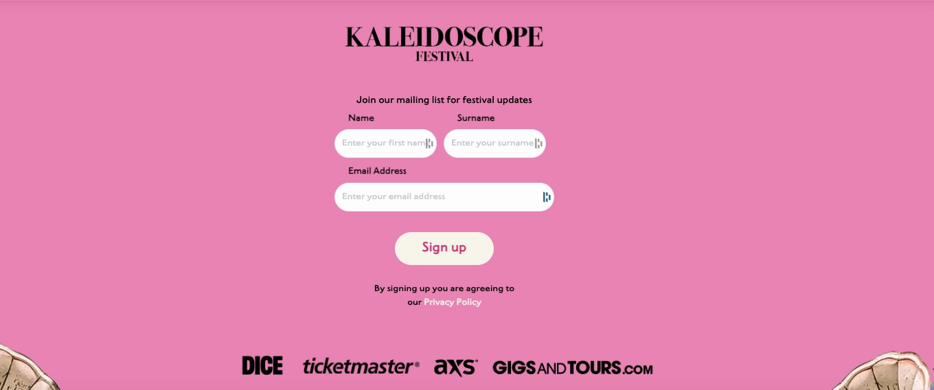 music landing page example