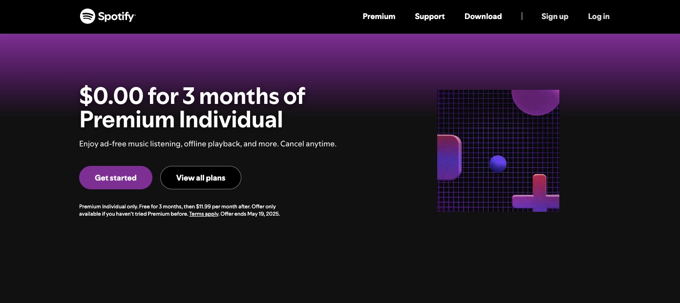 music landing page example