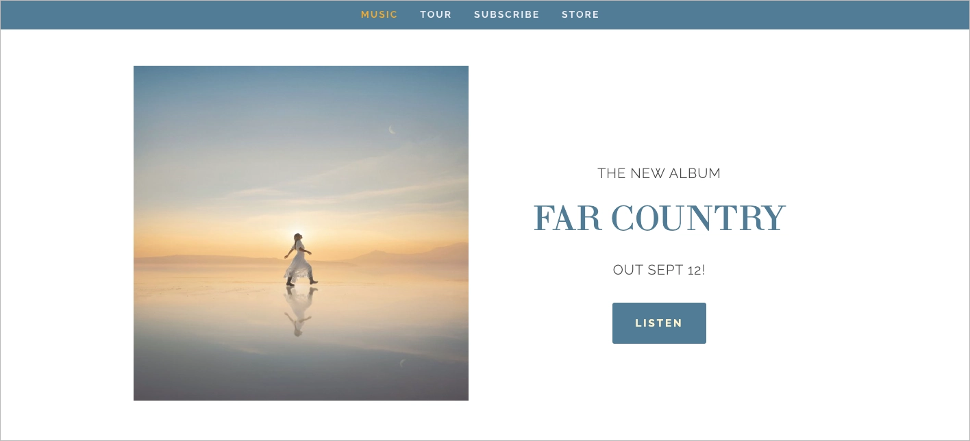 music landing page example