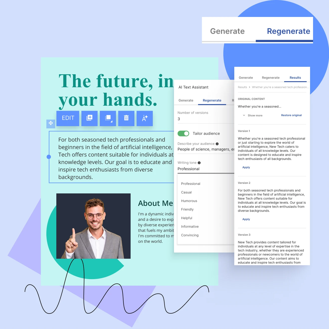 Regenerate text with AI and Landingi
