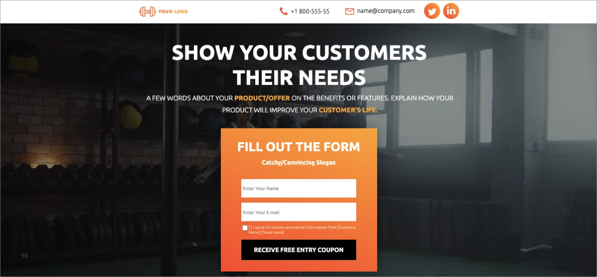 health and fitness industry landing page template