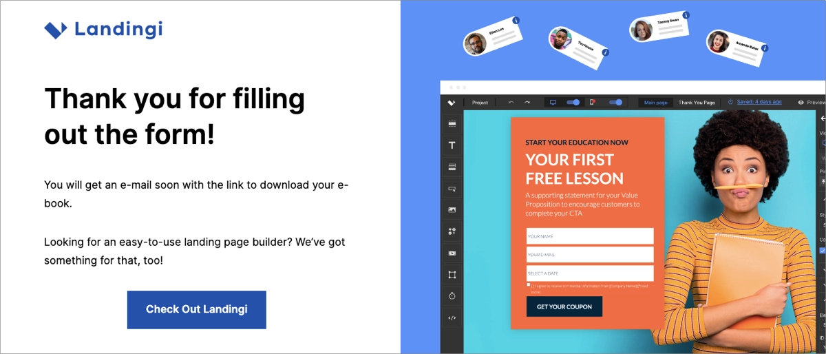 thank you page after downloading free resource