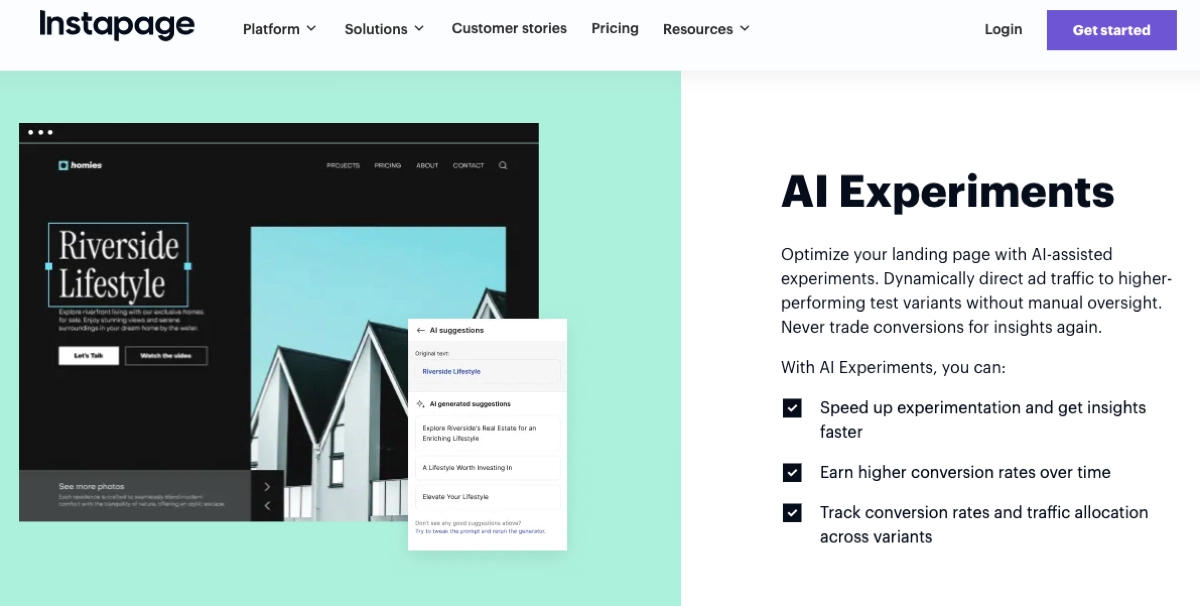 AI landing page experience tool