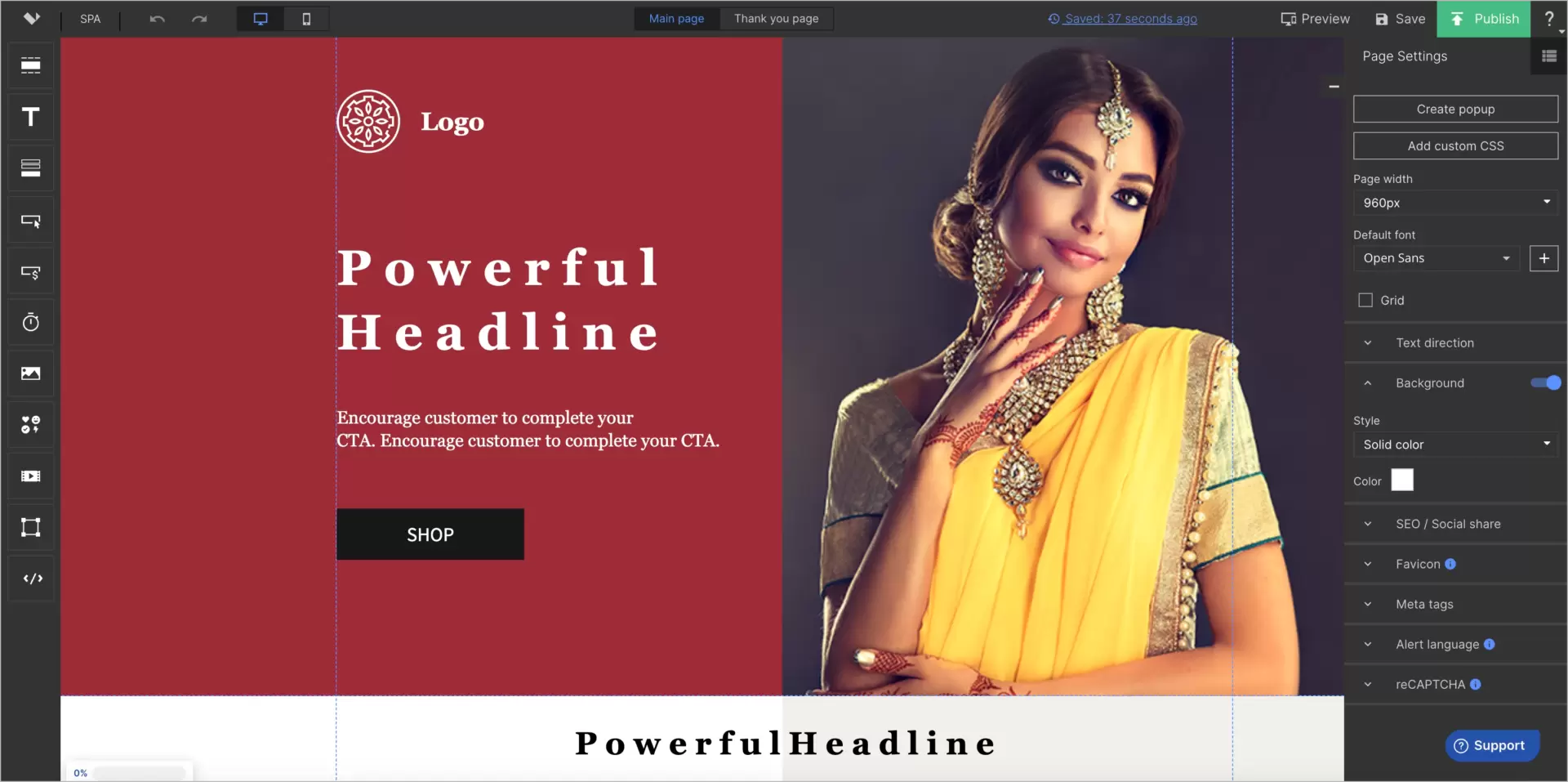 Construtor fácil de usar landing page