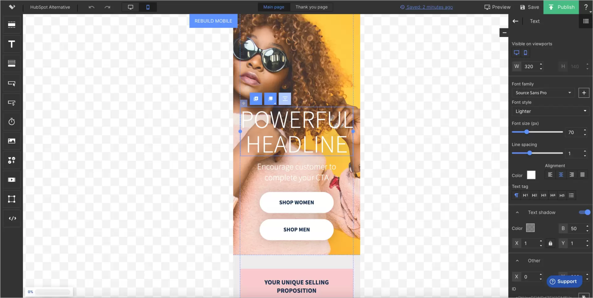 melhor alternativa da hubspot para edição de páginas móveis