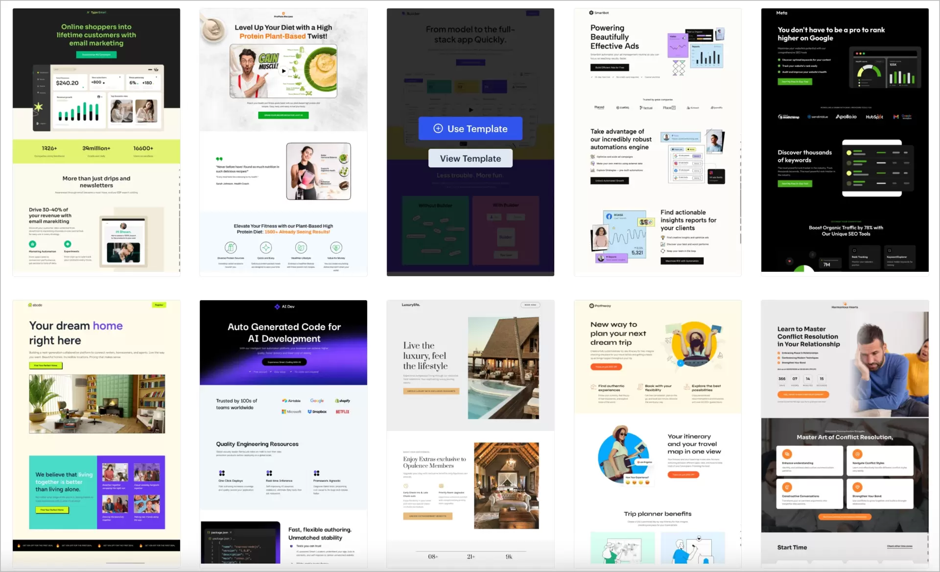 modelos predefinidos para landing pages