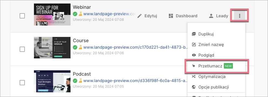 Funkcja tlumaczenia w Landingi. Jak tlumaczyc strony.