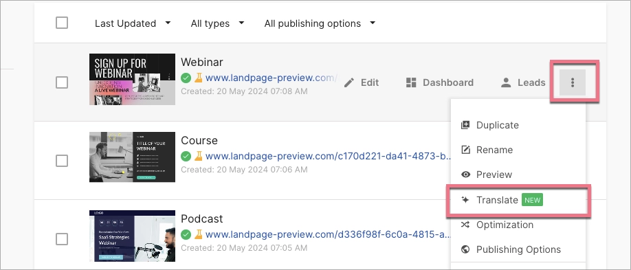 How to translate pages in Landingi