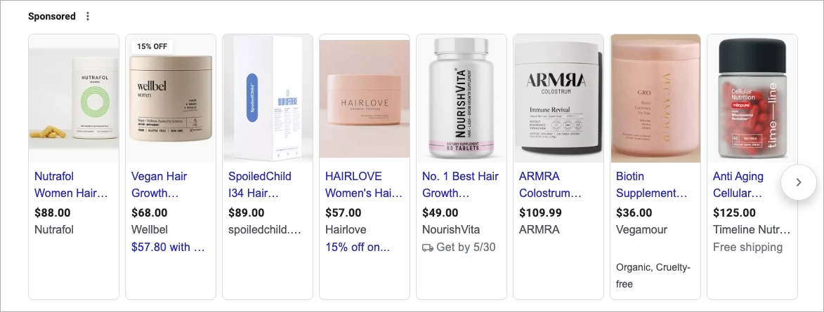 Healthcare shopping ads example