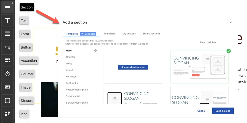 how to add section on a landing page