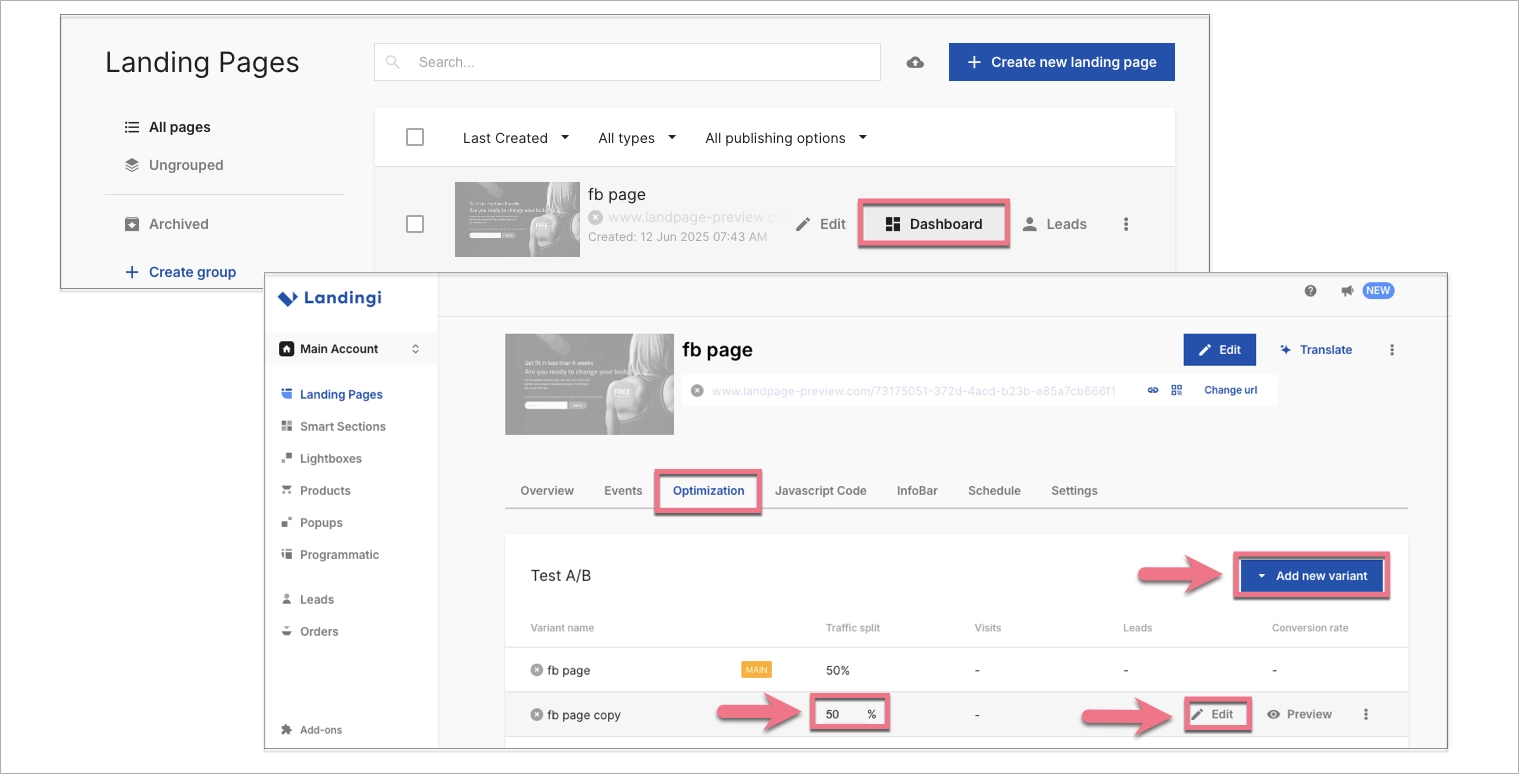 Teste A/B em Landingi