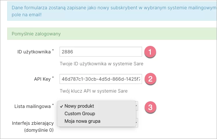 Kongifuracja integracji Landingi i SARE