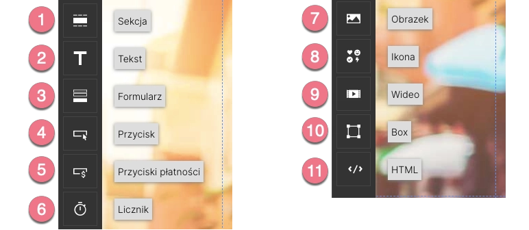 Lista widgetów w Landingi