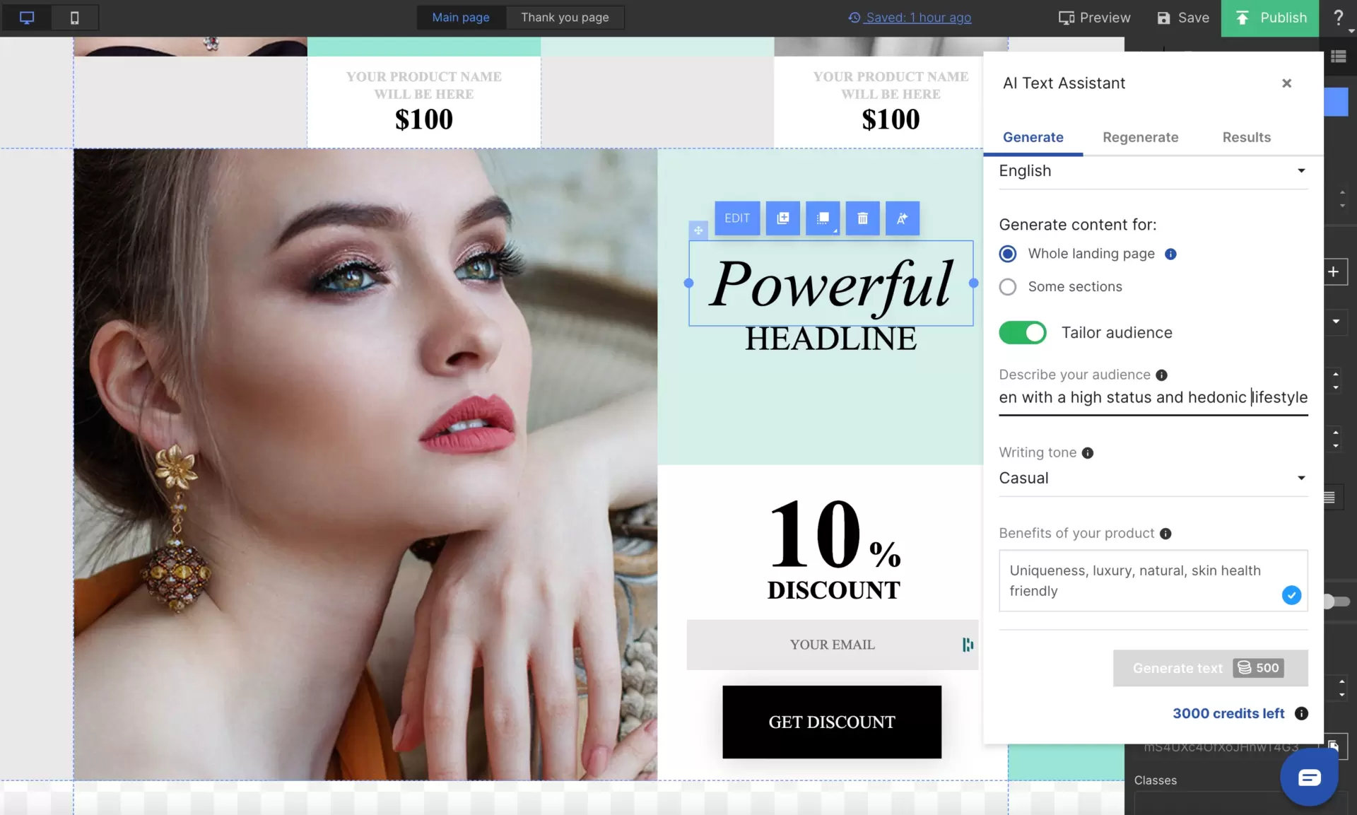 copy generation for product launch pages