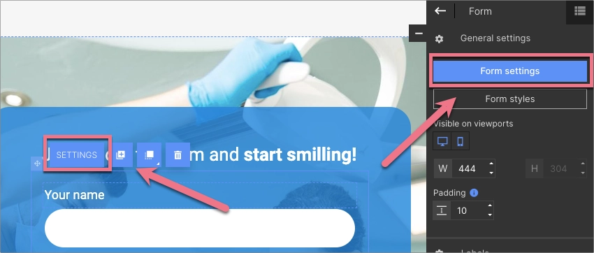 Landingi form settings