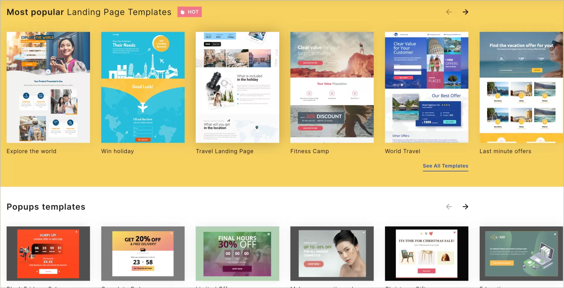 landing page templates library in landing page builder