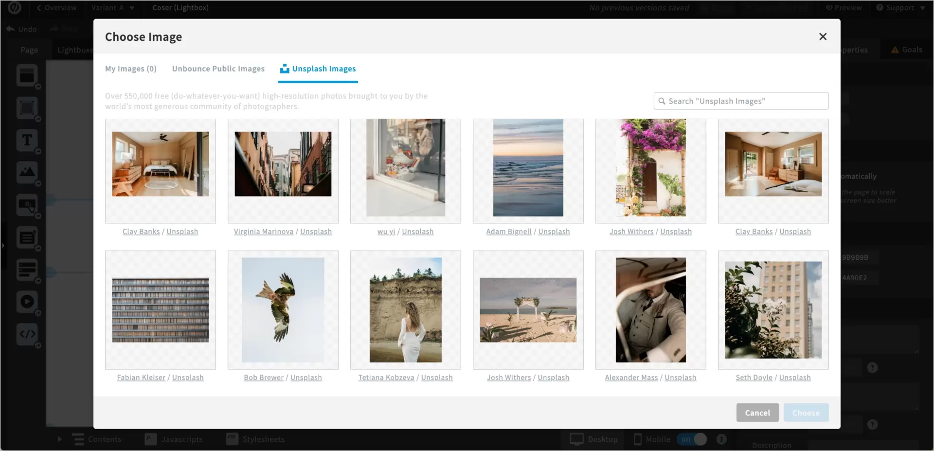 integrated image gallery in website builder