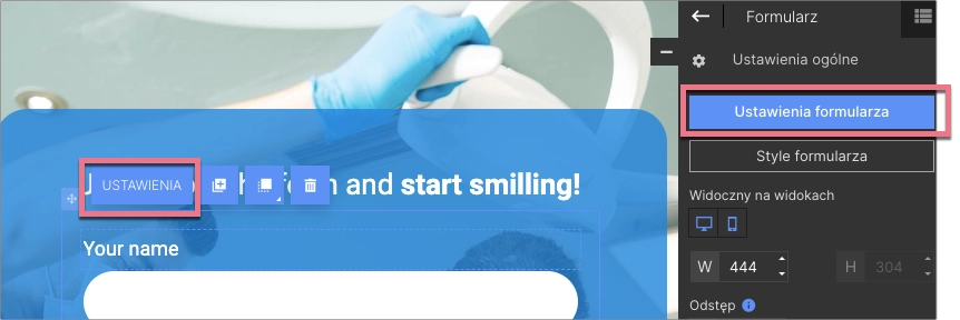 Ustawienia formularz w Landingi