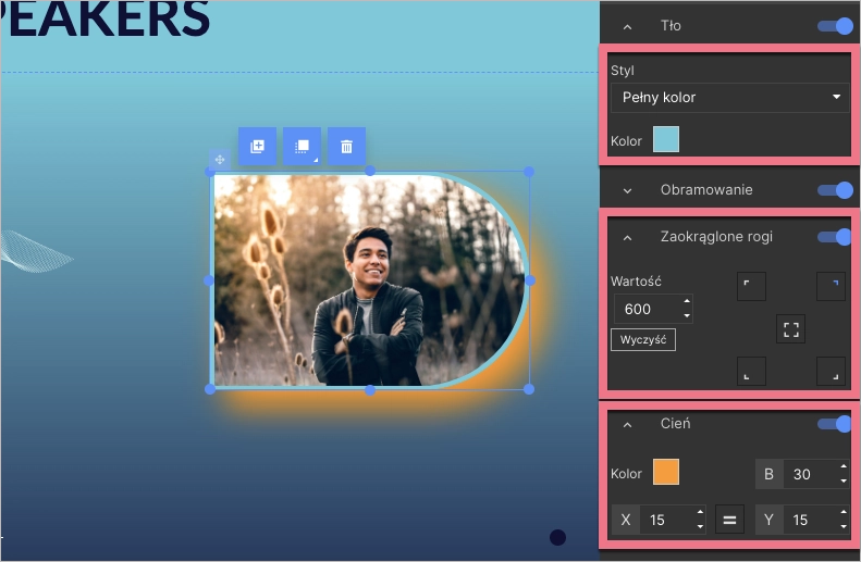 Przykład użycia widgetu Kształty