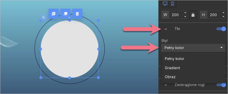 Ustawianie tła dla widgetu Kształty