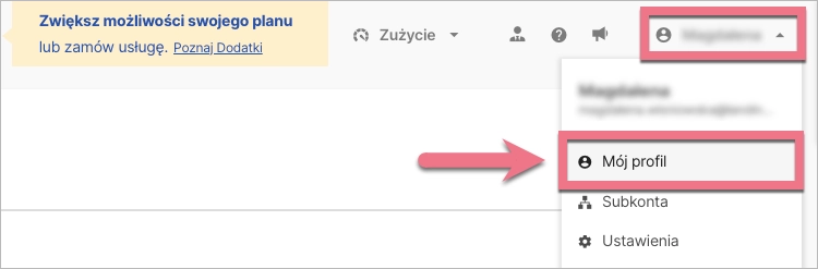 Nawigacja do zakładki Mój profil w Landingi