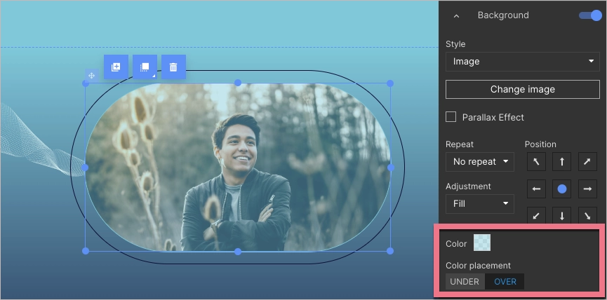 Color overlay for images in landing page editor