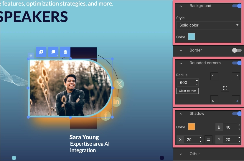 Example of rounding two corners of the Shape widget