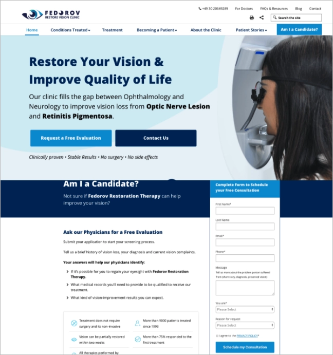 Fedorov Clinic landing page