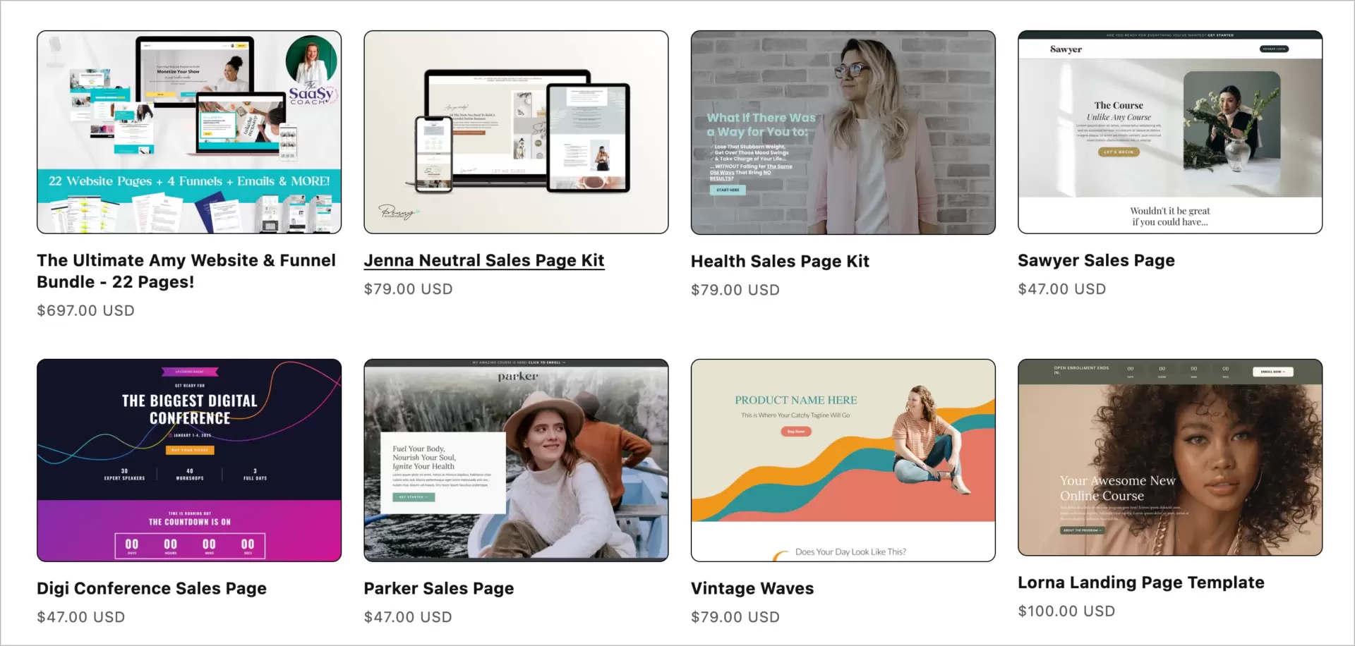 modelos de página vendidos pela kajabi criados em sua comunidade on-line