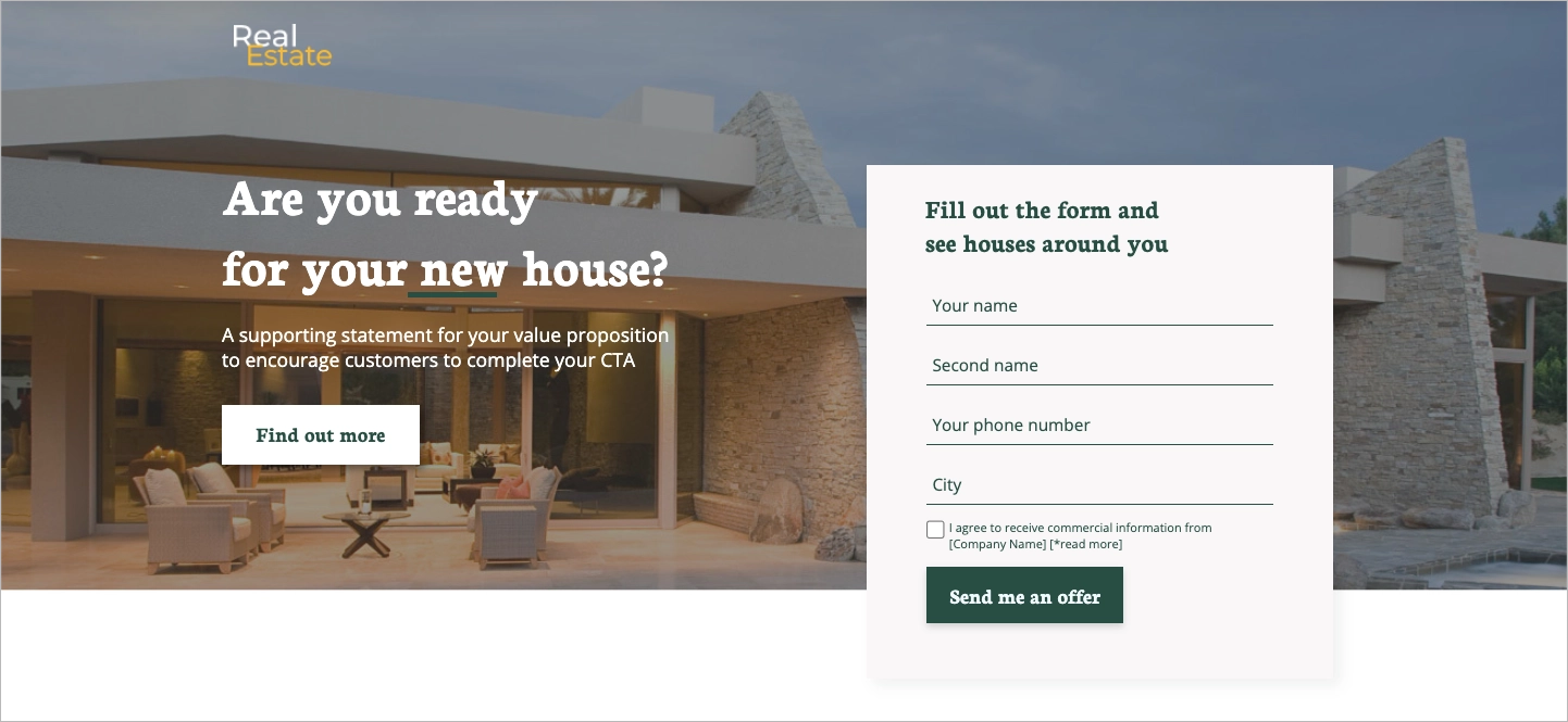 Landing page modelo com formulário