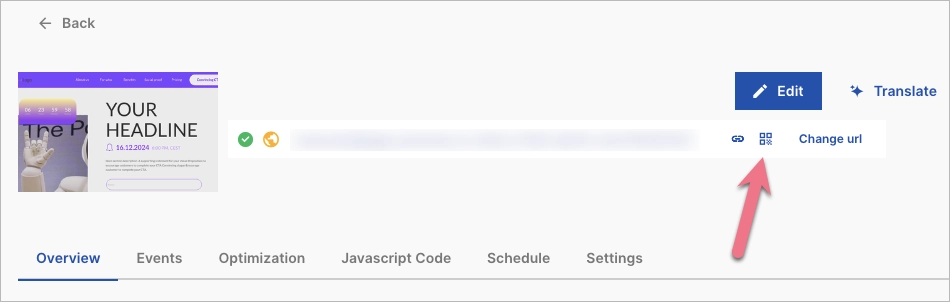 Landing page QR code