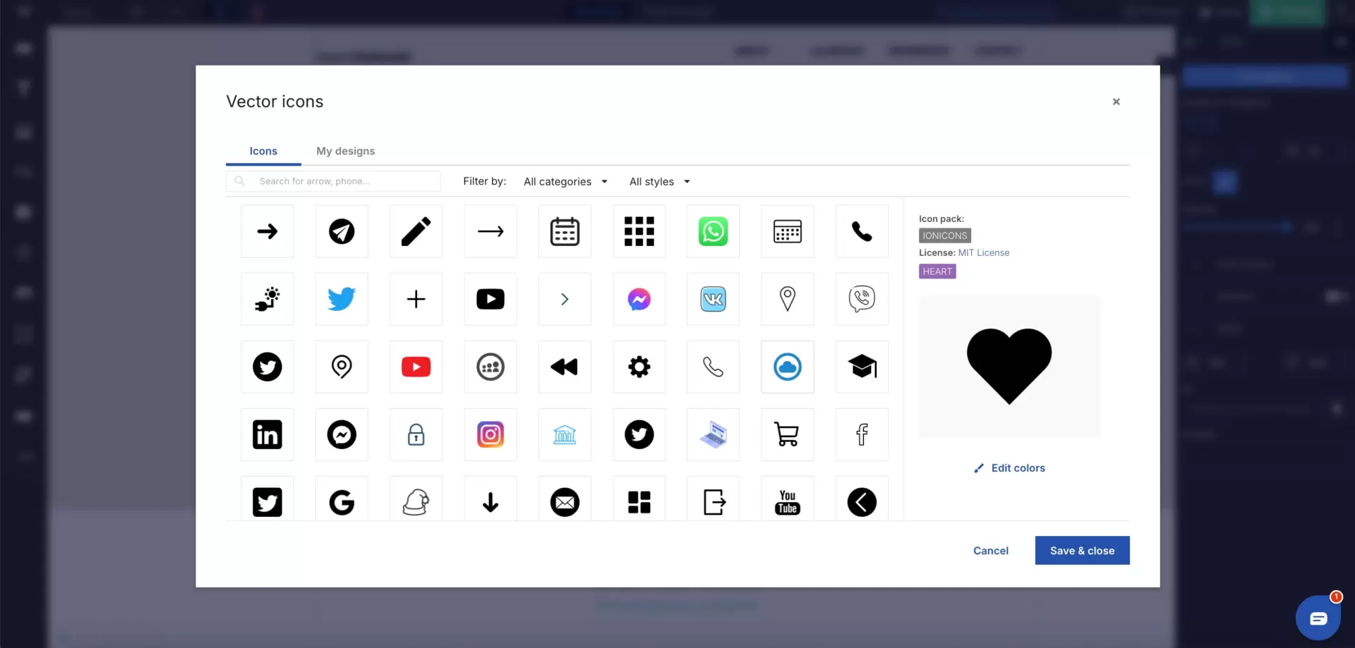 elementos-chave na galeria de ícones do Landingi