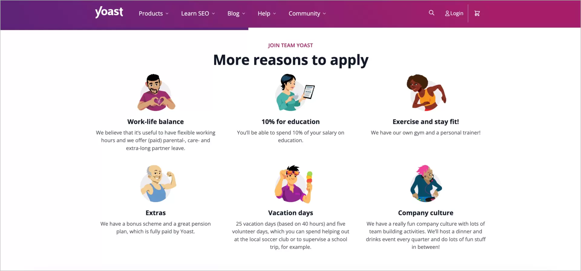 atrair candidatos em potencial com uma lista iconizada de benefícios