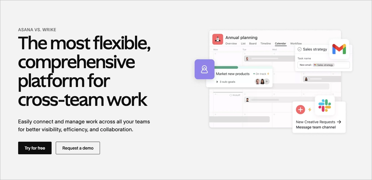 porównanie landing page'y Asana vs. Wrike