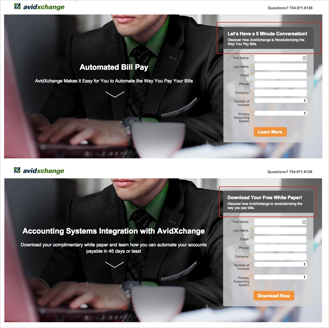 studium przypadku optymalizacji landing page'a AvidXchange